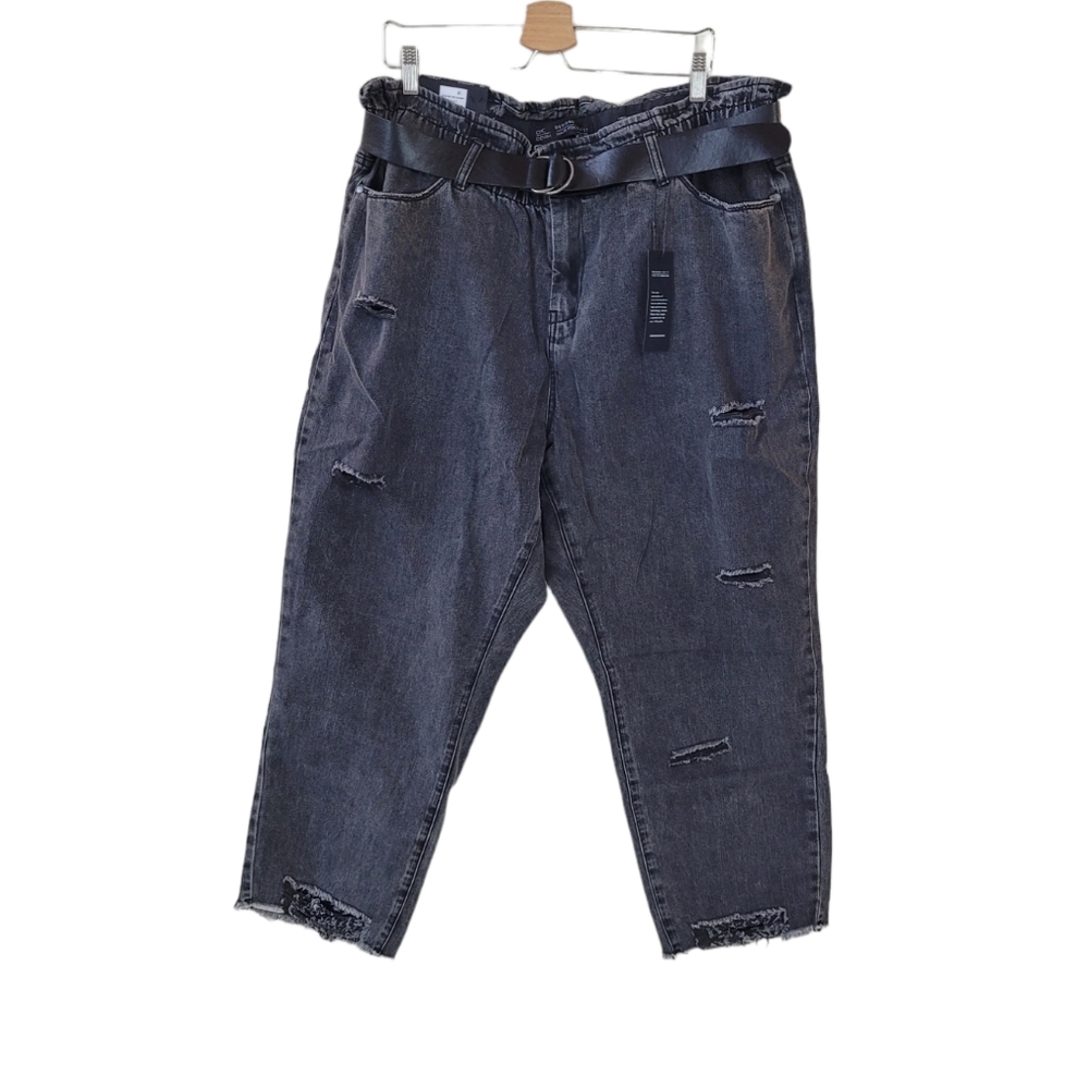 CITY CHIC Black Wash Harley High Rise Distressed Straight Jean Size 18S